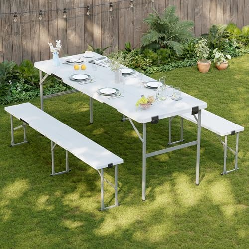 Outdoor Camping Chairs Folding - 피크닉 테이블 세트(벤치 2개 포함), 6피트
