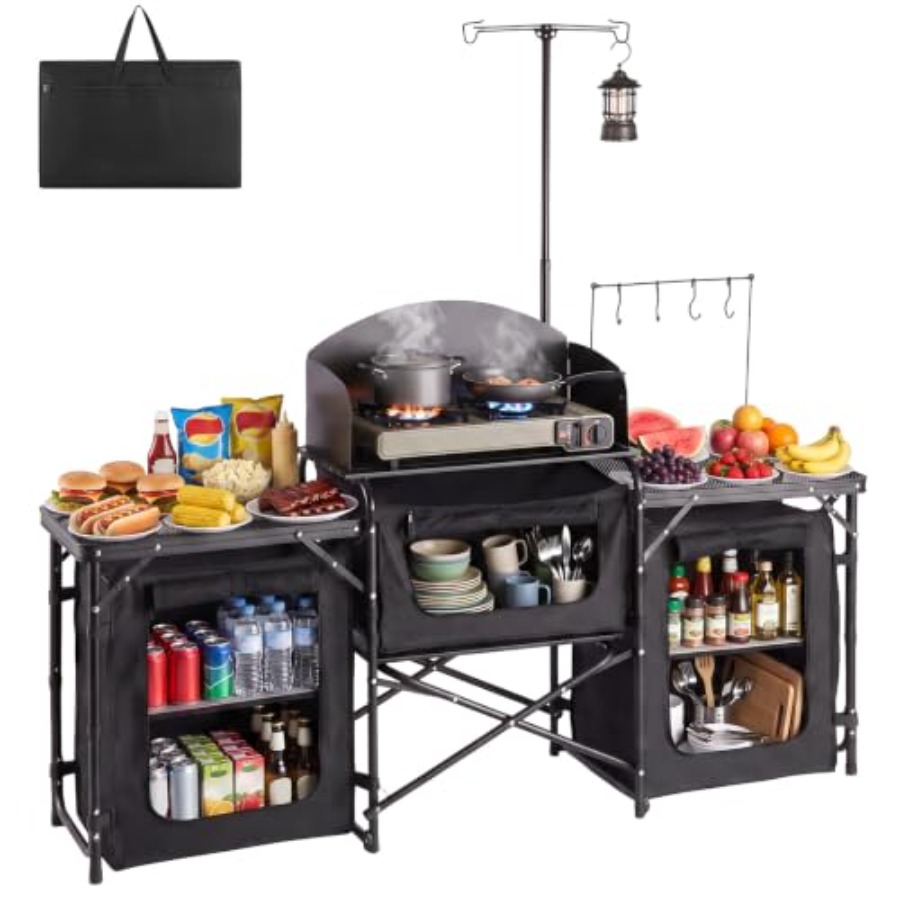Outdoor Camping Kitchen Setup - 접이식 캠핑 테이블, 야외용 휴대용 테이블,