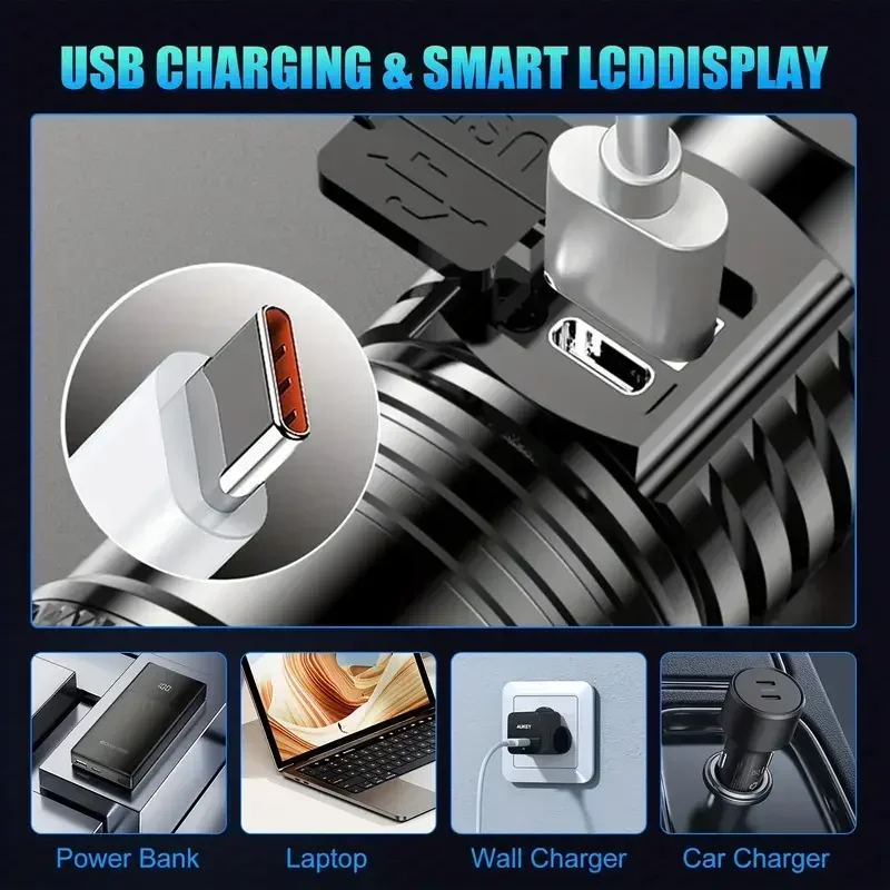 슈퍼 밝은 LED 손전등 USB 충전식 토치 텔레스코픽 - Outdoor Camping Lighting 리뷰 및 가격