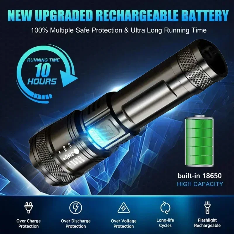 슈퍼 밝은 LED 손전등 USB 충전식 토치 텔레스코픽 - Outdoor Camping Lighting 리뷰 및 가격