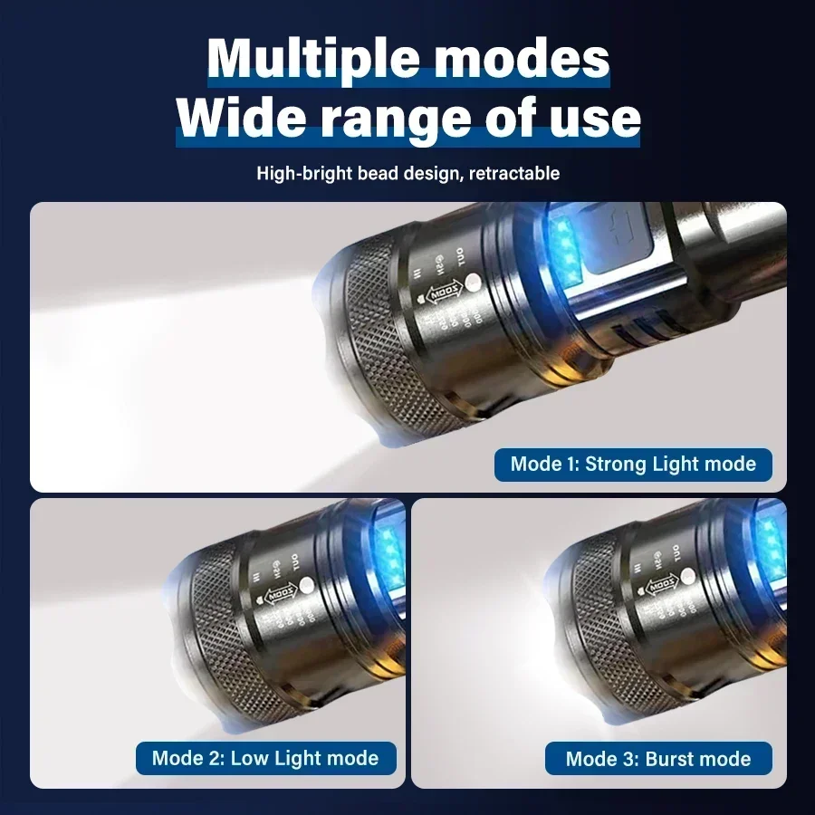 슈퍼 밝은 LED 손전등 USB 충전식 토치 텔레스코픽 - Outdoor Camping Lighting 리뷰 및 가격