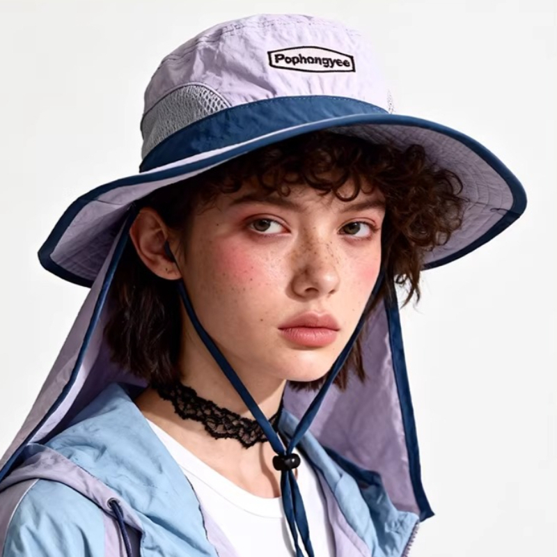 패션 대비 스티치 메쉬 속건성 버킷 모자 여성용 여름  - Camping Outdoor Quick Drying Sun Neck Protection Cap Hat 리뷰 및 가격