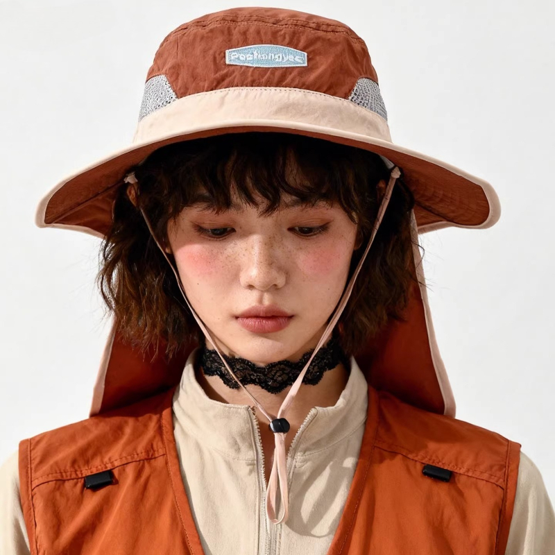 패션 대비 스티치 메쉬 속건성 버킷 모자 여성용 여름  - Camping Outdoor Quick Drying Sun Neck Protection Cap Hat 리뷰 및 가격