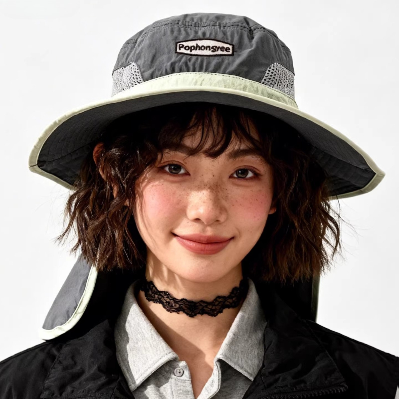 패션 대비 스티치 메쉬 속건성 버킷 모자 여성용 여름  - Camping Outdoor Quick Drying Sun Neck Protection Cap Hat 리뷰 및 가격