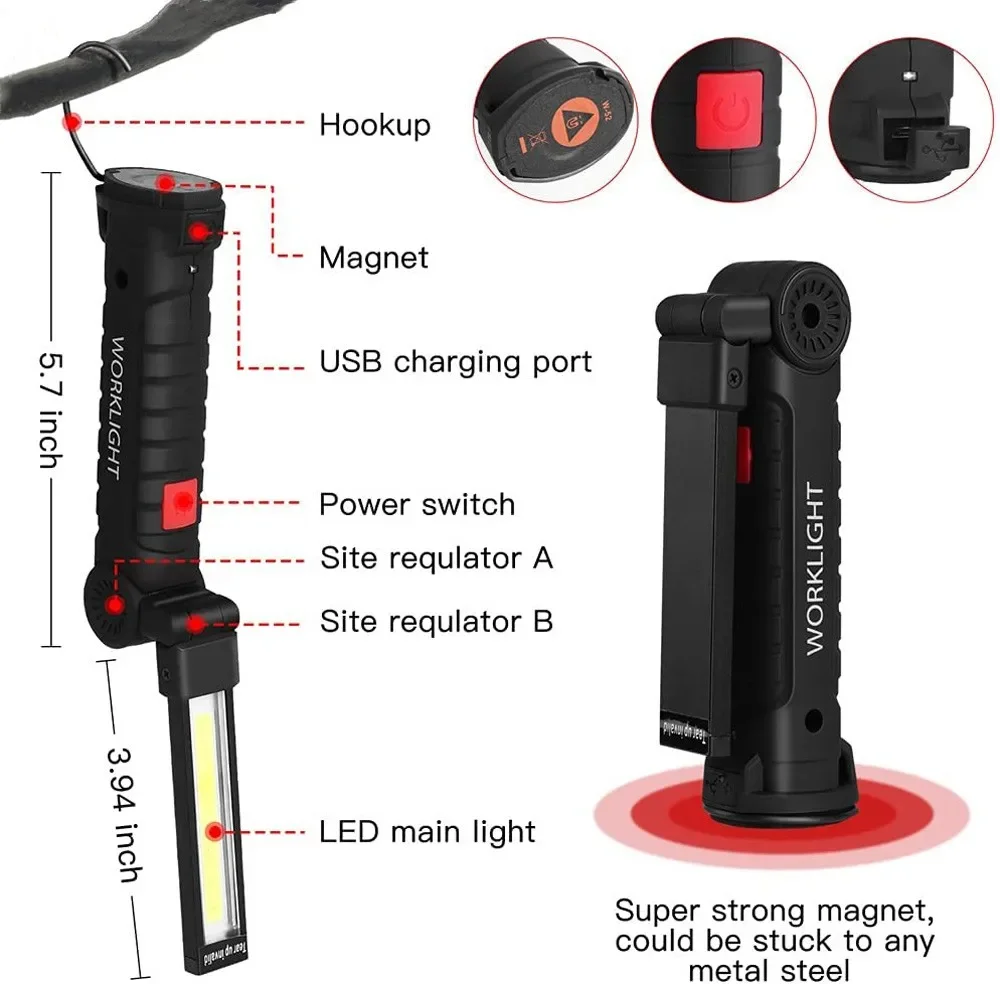 휴대용 COB LED 손전등 USB 충전식 작업 조명  - Outdoor Camping Lighting 리뷰 및 가격