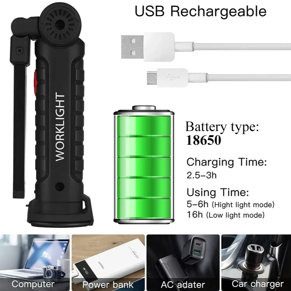 휴대용 COB LED 손전등 USB 충전식 작업 조명  - Outdoor Camping Lighting 리뷰 및 가격