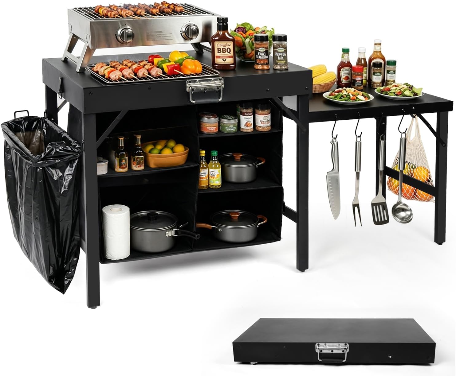 휴대용 접이식 그리들 스탠드, 수납 선반 포함, 헤비  - Outdoor Camping Kitchen Setup 리뷰 및 가격