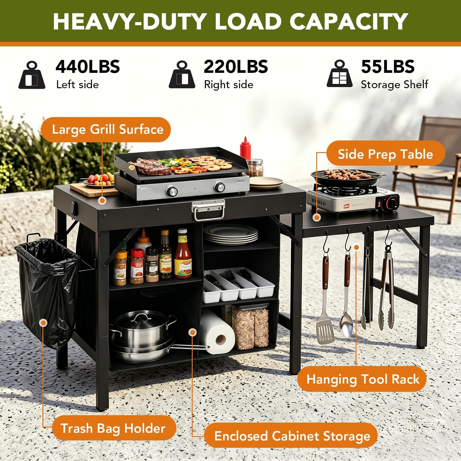 휴대용 접이식 그리들 스탠드, 수납 선반 포함, 헤비  - Outdoor Camping Kitchen Setup 리뷰 및 가격