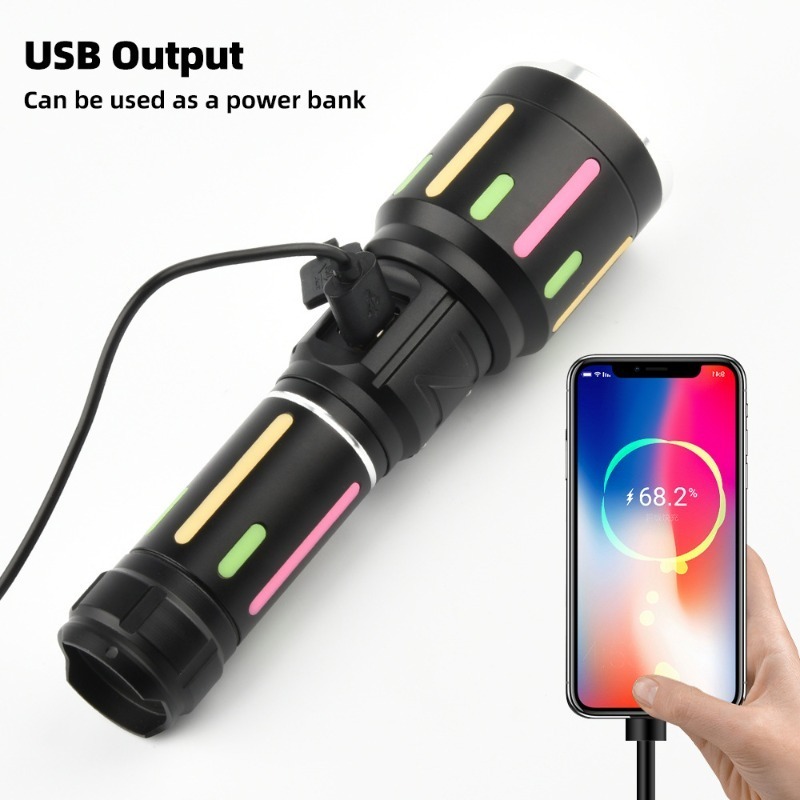 고출력 백색광 형광 손전등 충전식 줌 가능 장거리 토치 - Outdoor Camping Lighting 리뷰 및 가격