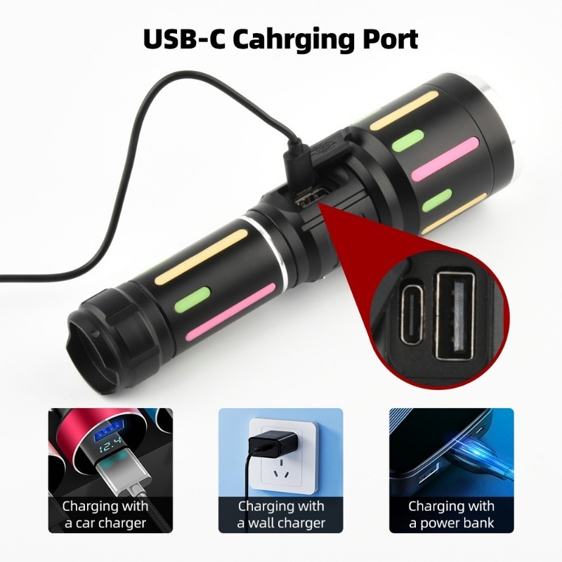 고출력 백색광 형광 손전등 충전식 줌 가능 장거리 토치 - Outdoor Camping Lighting 리뷰 및 가격
