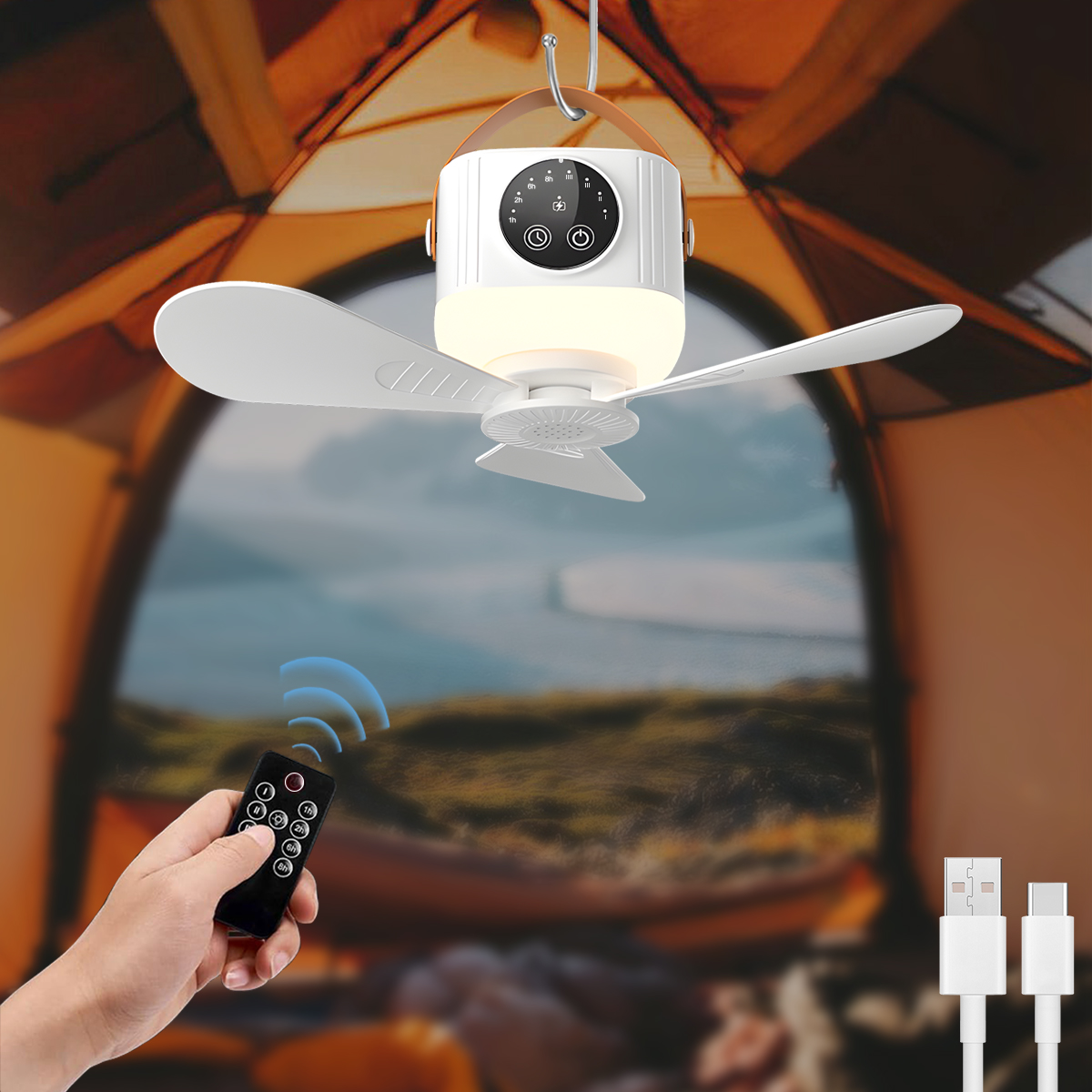 팬이 있는 LED 조명 휴대용 무소음 천장 선풍기 조명 - Outdoor Camping Misting Fan 리뷰 및 가격