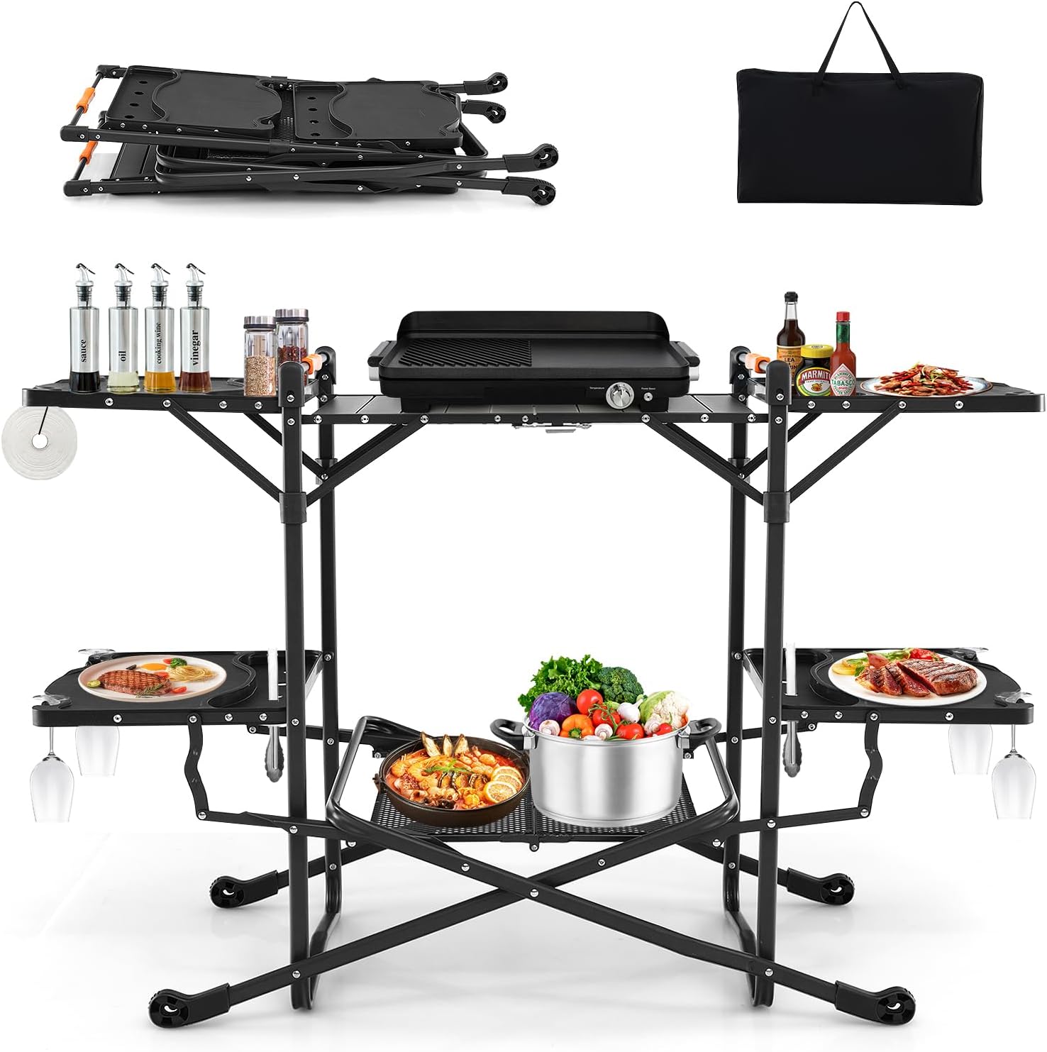 내열성 상판, 4개의 사이드 테이블, 수납 랙이 있는  - Outdoor Camping Kitchen Setup 리뷰 및 가격