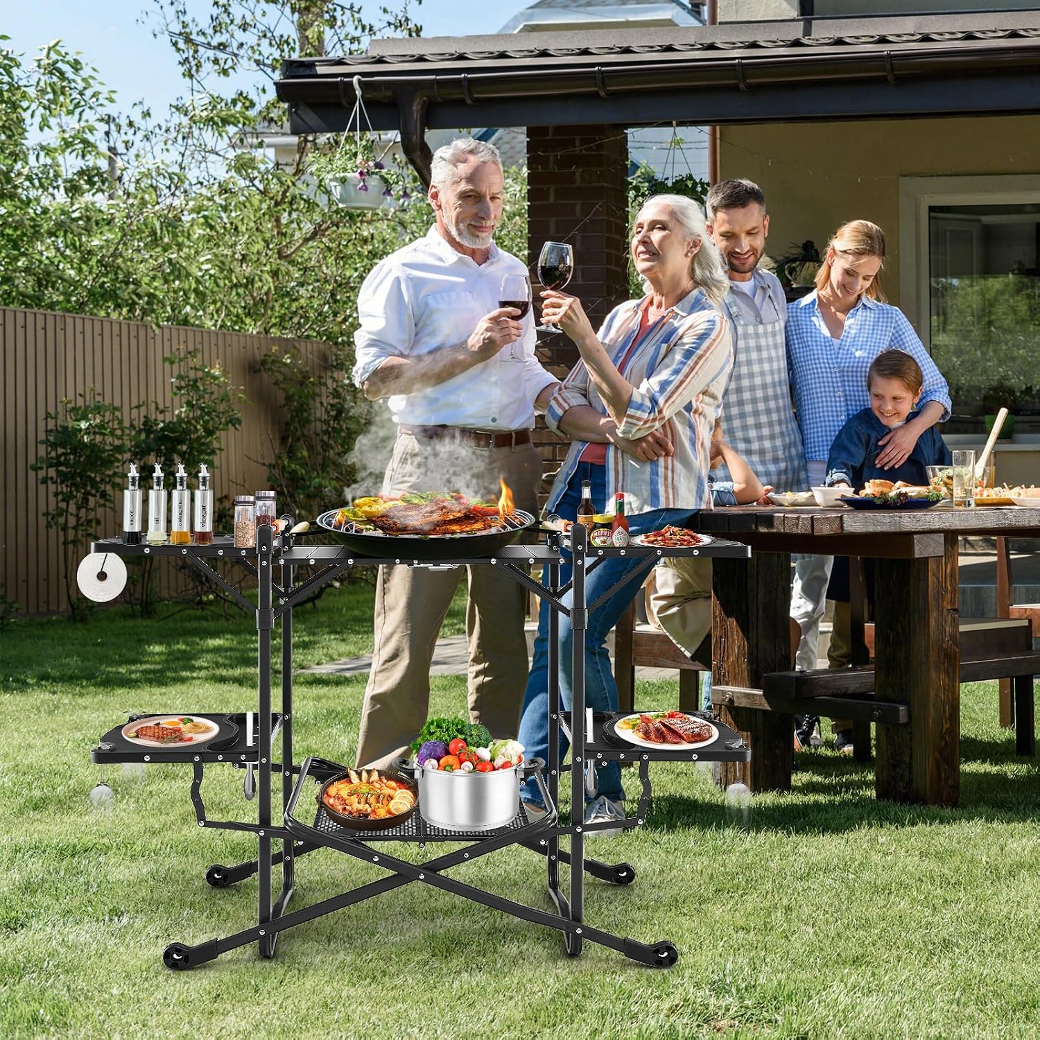 내열성 상판, 4개의 사이드 테이블, 수납 랙이 있는  - Outdoor Camping Kitchen Setup 리뷰 및 가격