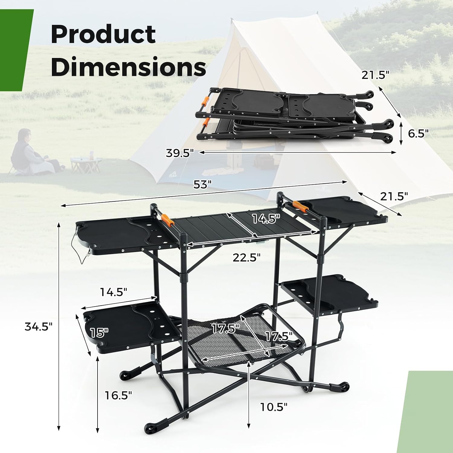 내열성 상판, 4개의 사이드 테이블, 수납 랙이 있는  - Outdoor Camping Kitchen Setup 리뷰 및 가격