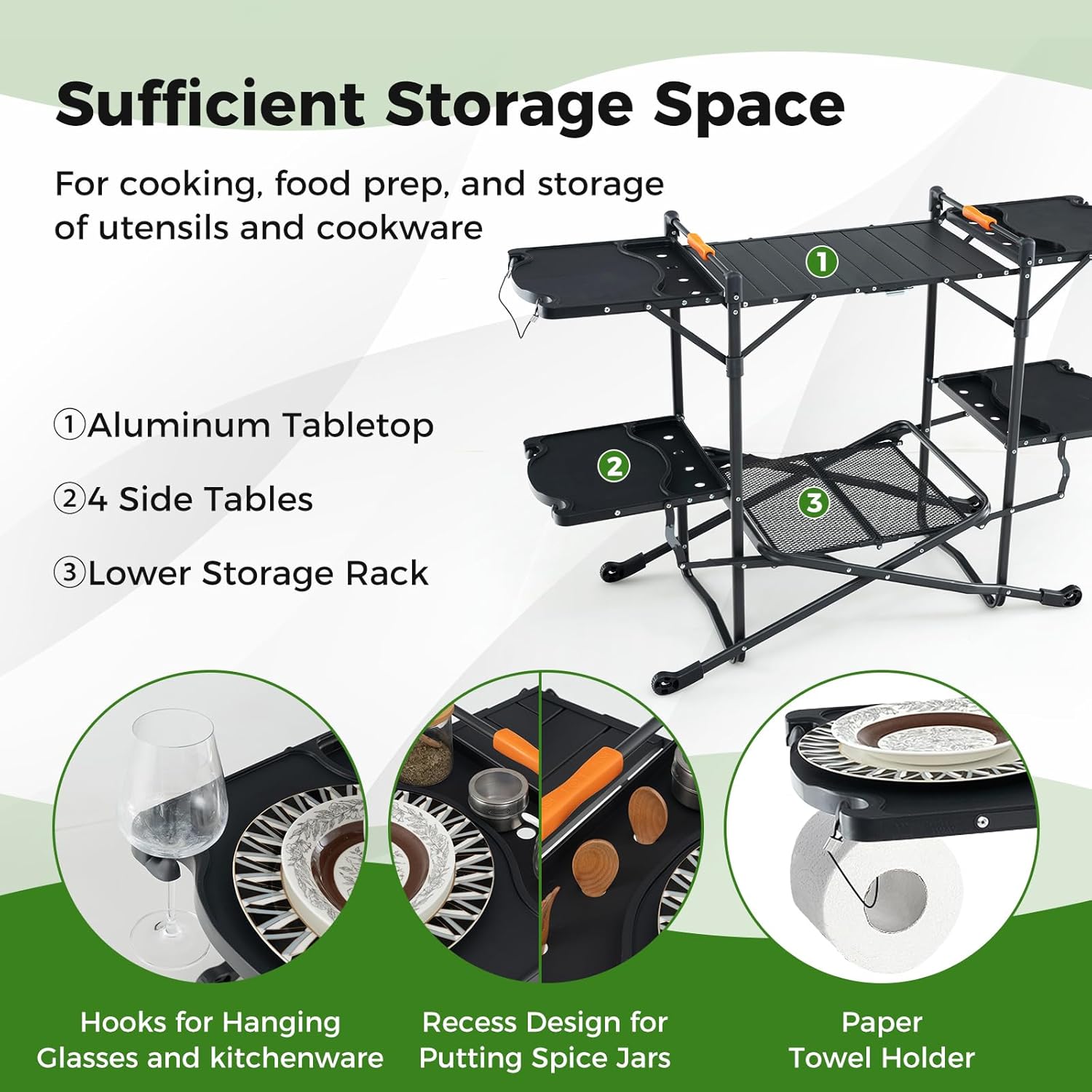 내열성 상판, 4개의 사이드 테이블, 수납 랙이 있는  - Outdoor Camping Kitchen Setup 리뷰 및 가격