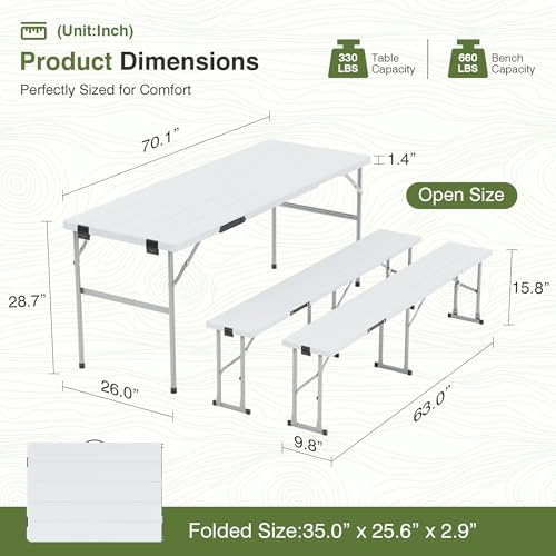 피크닉 테이블 세트(벤치 2개 포함), 6피트 접이식  - Outdoor Camping Chairs Folding 리뷰 및 가격
