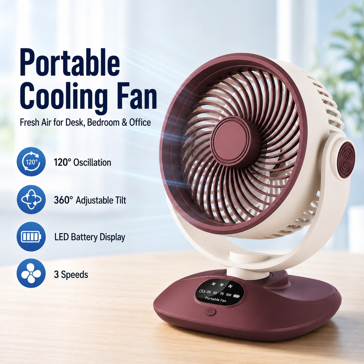 데스크탑 팬 충전식 터보 공기 순환기 3 속도 LED  - Outdoor Camping Misting Fan 리뷰 및 가격