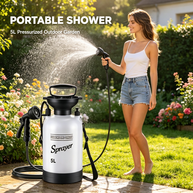 5L 휴대용 캠핑 샤워 수동 압력 분무기, 정원, 애완 - Outdoor Camping Shower 리뷰 및 가격