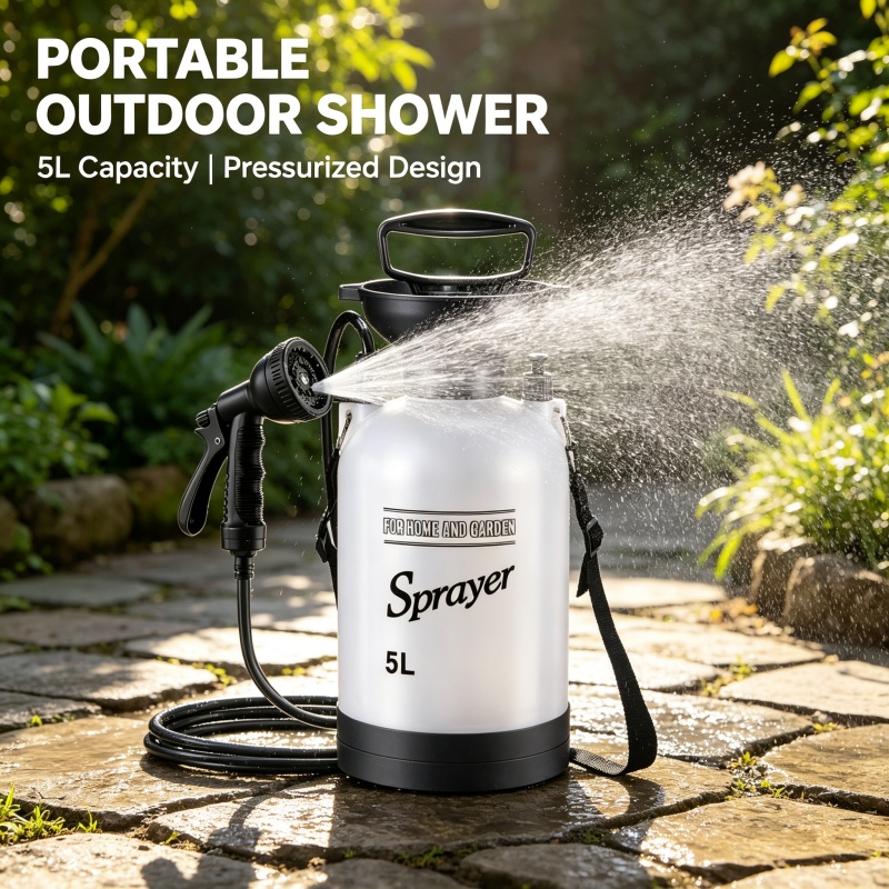 5L 휴대용 캠핑 샤워 수동 압력 분무기, 정원, 애완 - Outdoor Camping Shower 리뷰 및 가격